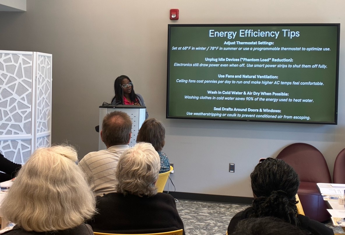 SC Energy Justice Coalition Program Manager, Mahaganee Foster presents during Climate and Energy Efficiency Health Seminar 